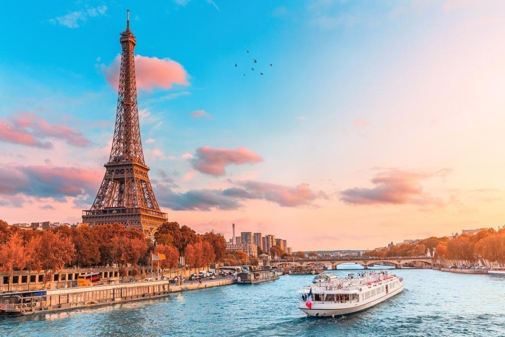 The Eiffel Tower beside the Seine in Paris
