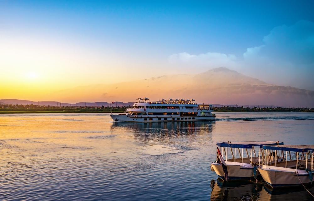 A river cruise at sunset